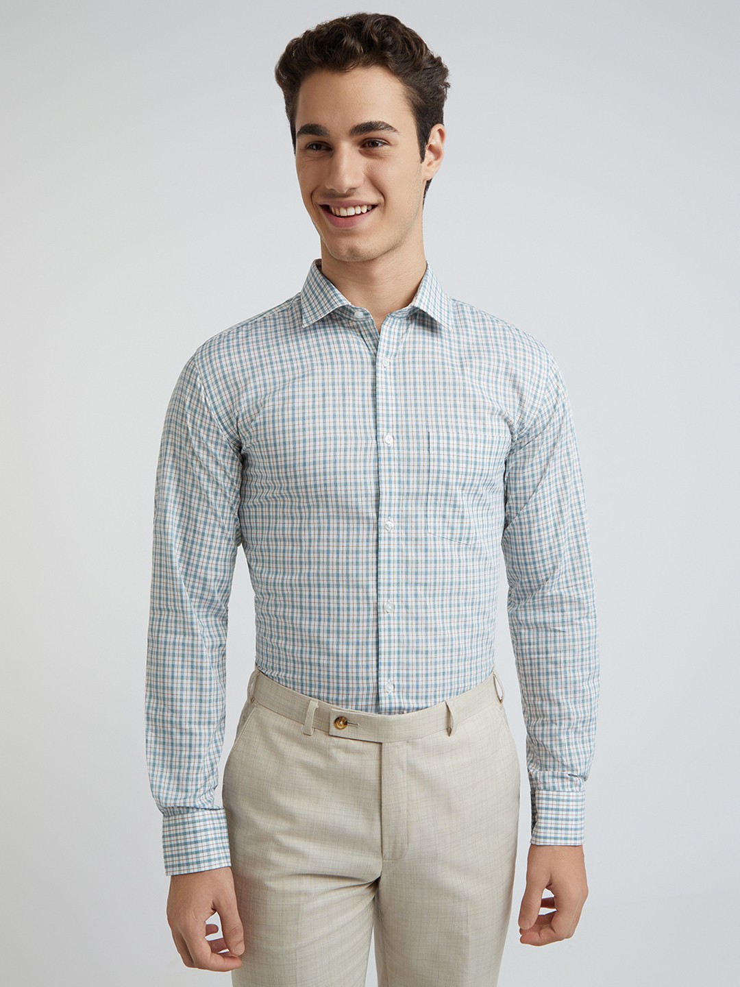 

Park Avenue Slim Fit Pure Cotton Checked Formal Shirt, Green