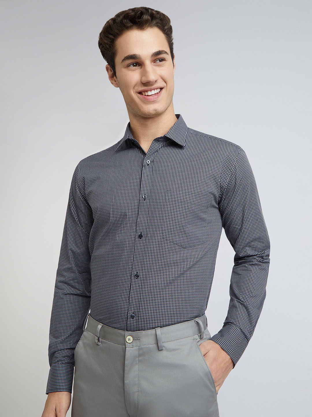 

Park Avenue Pure Cotton Slim Fit Micro Checked Formal Shirt, Black