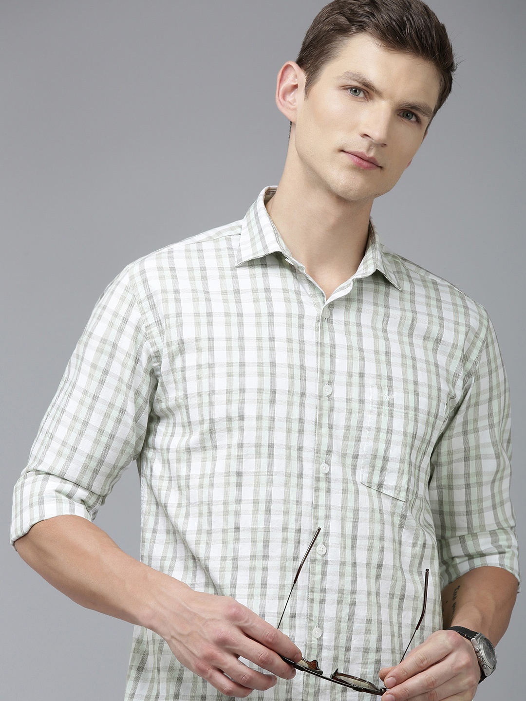 

Park Avenue Men Pure Cotton Slim Fit Opaque Checked Casual Shirt, Green