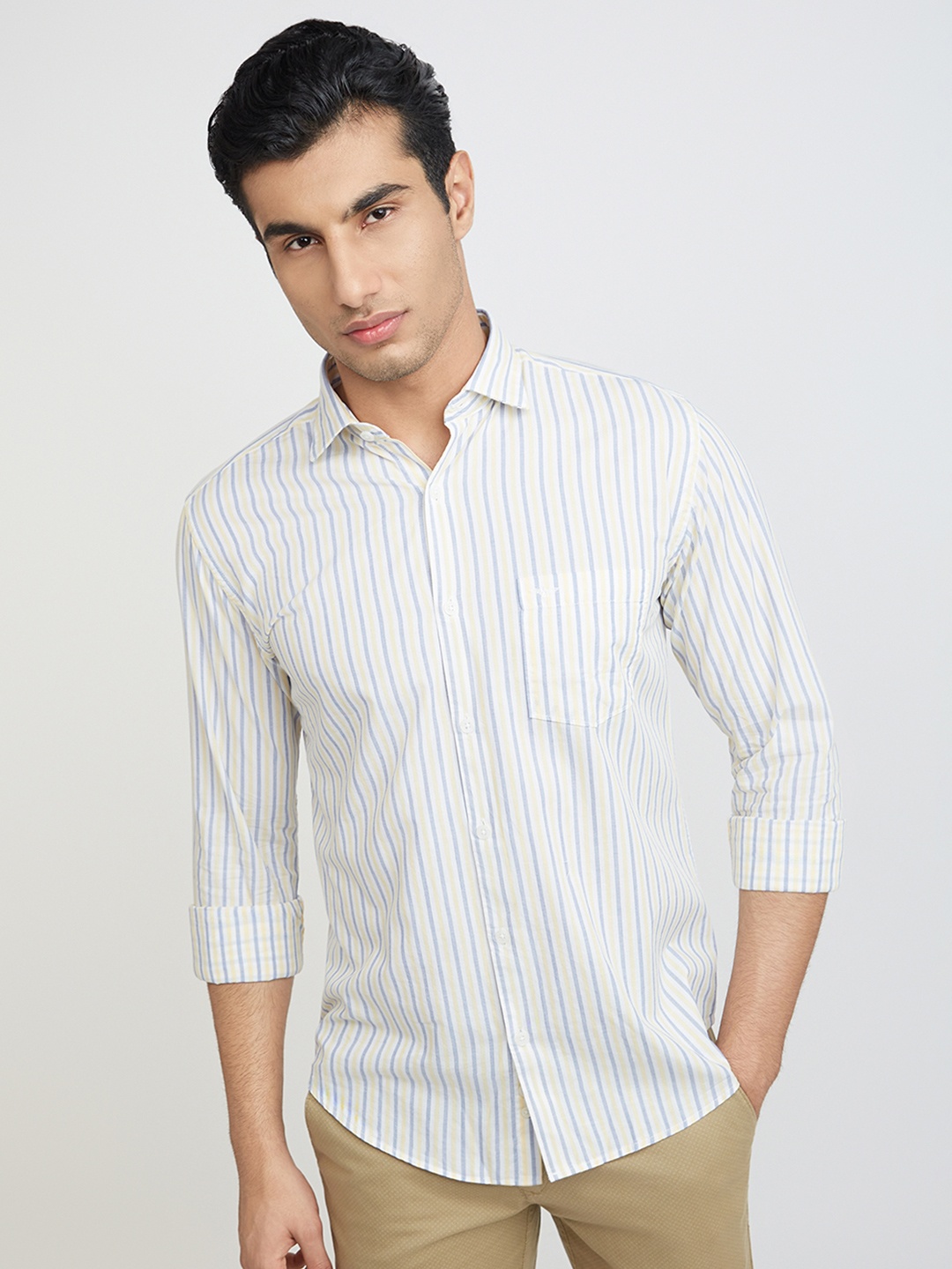 

Park Avenue Men Slim Fit Vertical Stripes Opaque Pure Cotton Casual Shirt, Blue