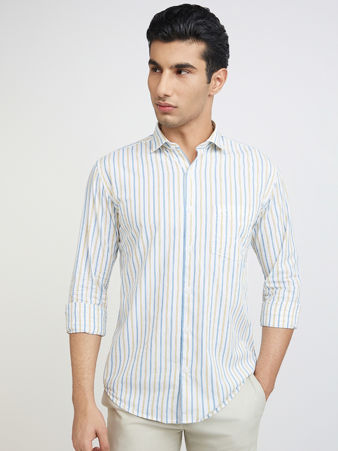 

Park Avenue Men Pure Cotton Slim Fit Opaque Striped Casual Shirt, White