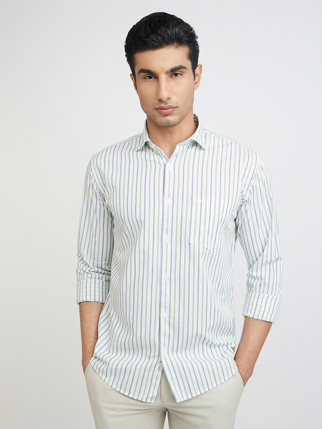 

Park Avenue Men Pure Cotton Slim Fit Opaque Striped Casual Shirt, White