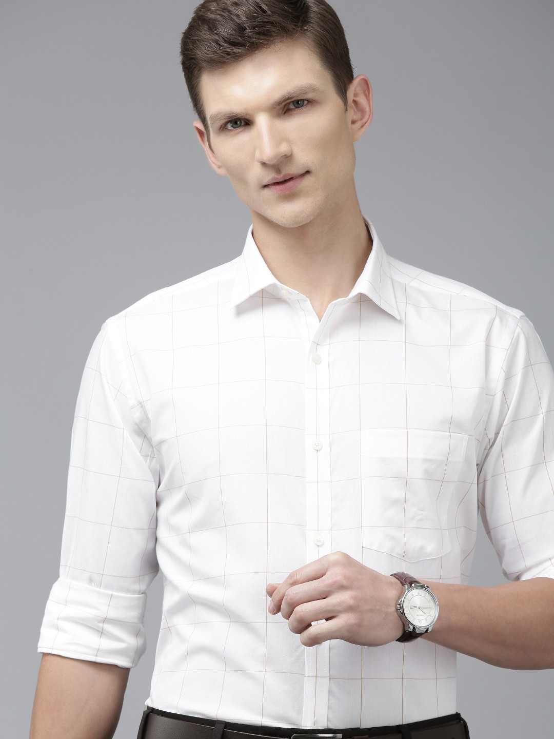 

Park Avenue Pure Cotton Slim Fit Windowpane Checked Formal Shirt, White