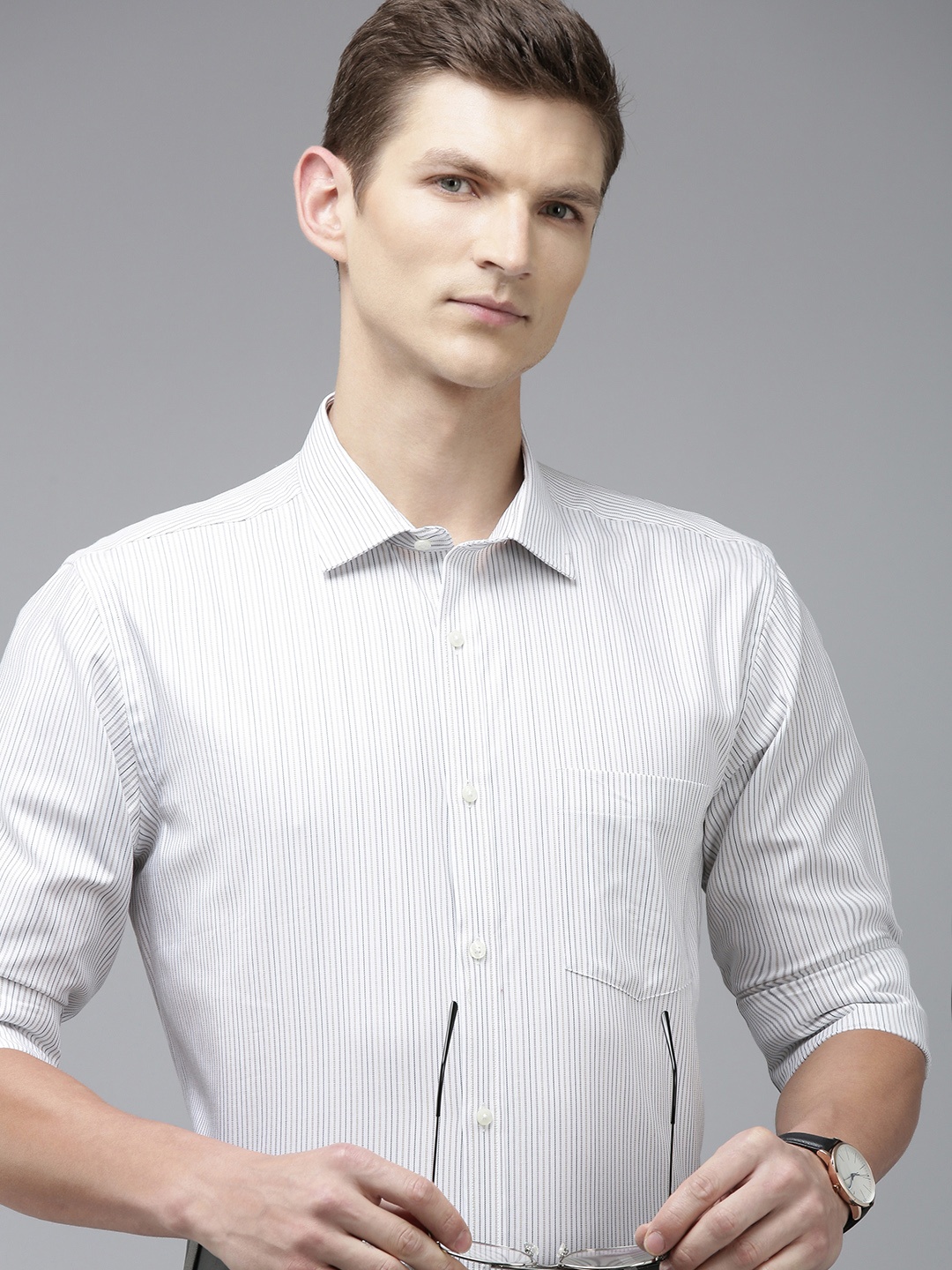 

Park Avenue Slim Fit Pure Cotton Striped Formal Shirt, White