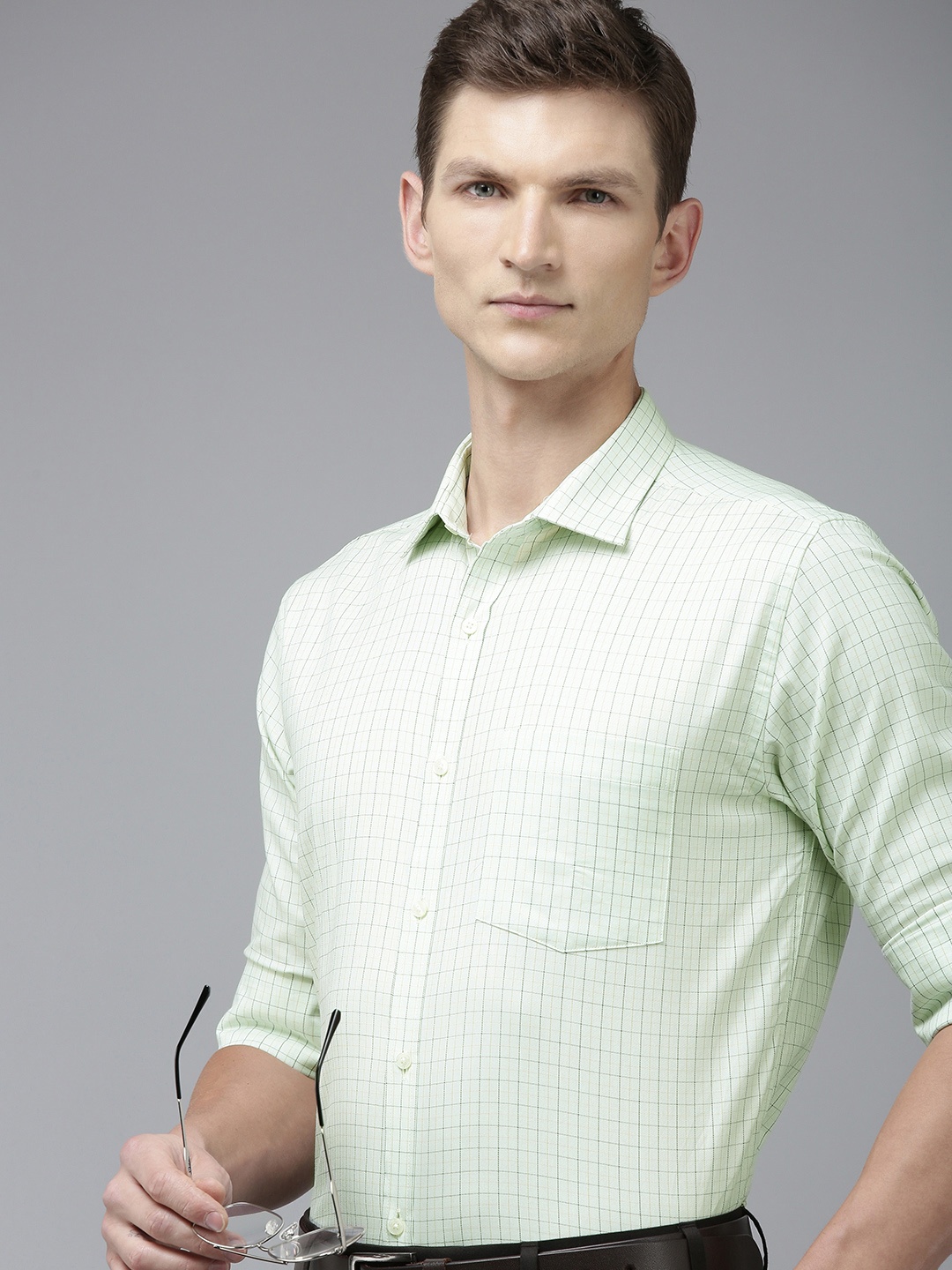 

Park Avenue Men Pure Cotton Slim Fit Opaque Checked Casual Shirt, Green