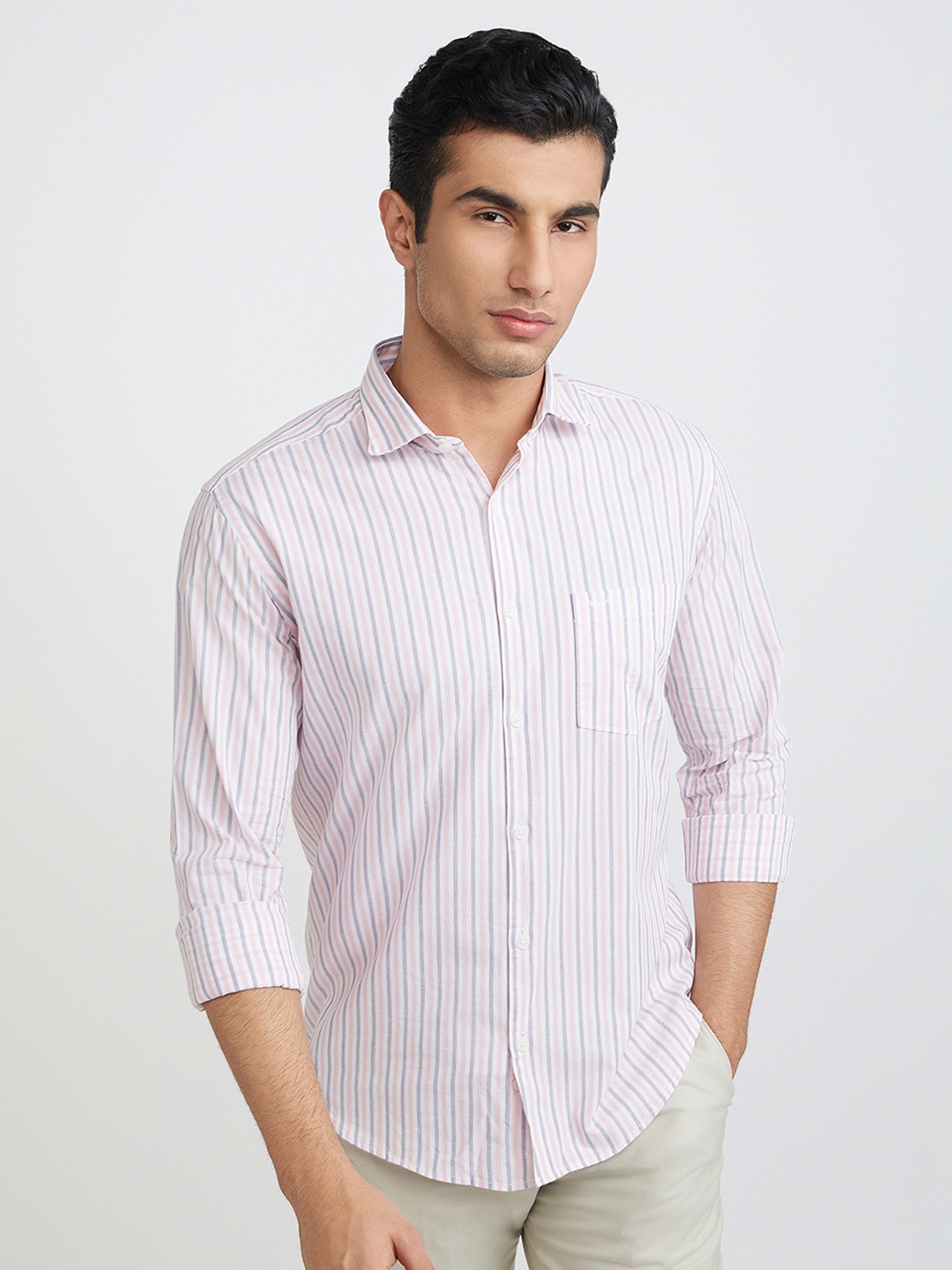 

Park Avenue Men Slim Fit Vertical Stripes Opaque Pure Cotton Casual Shirt, Violet