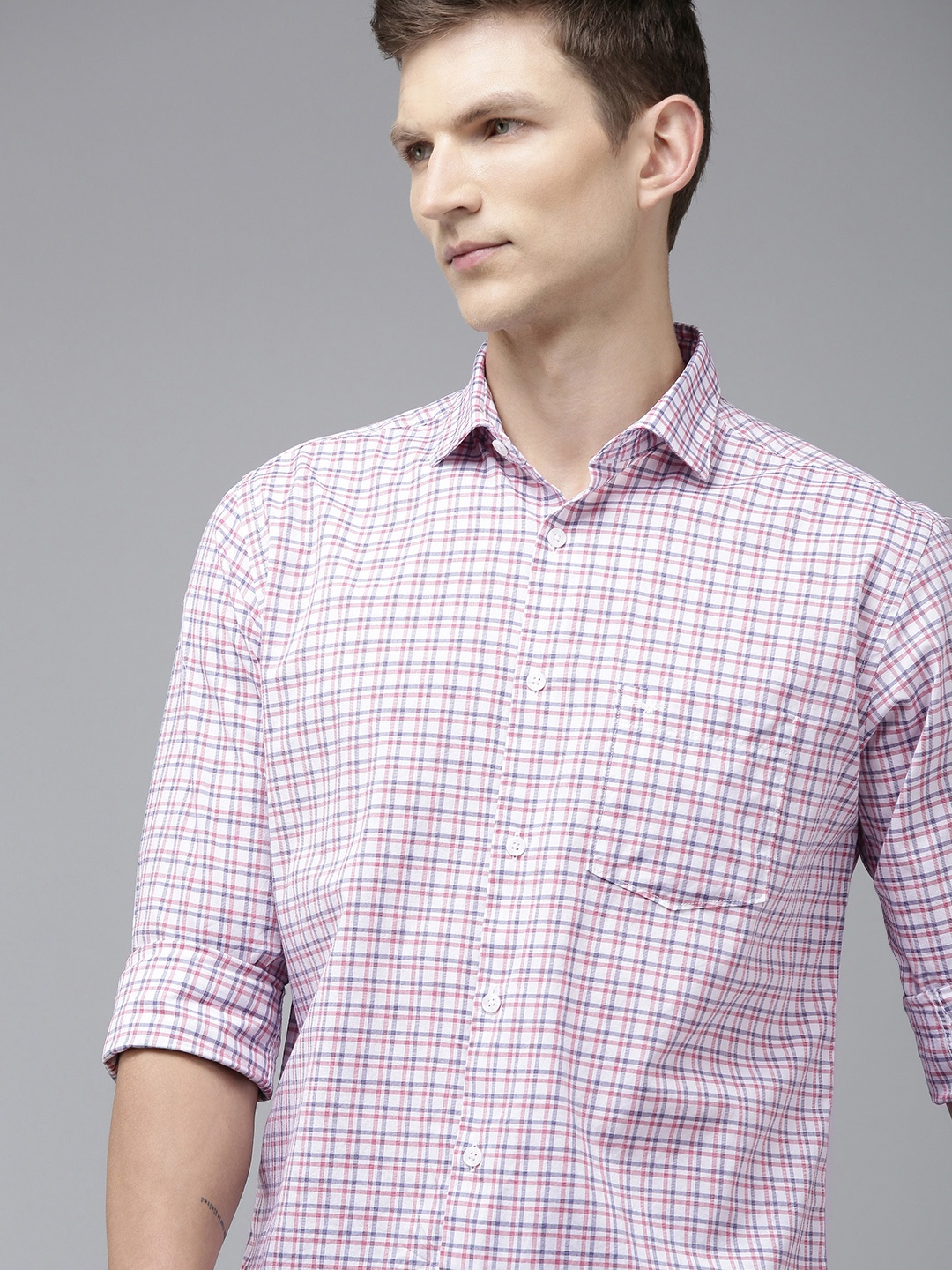 Park Avenue Pure Cotton Slim Fit Checked Casual Shirt, Red