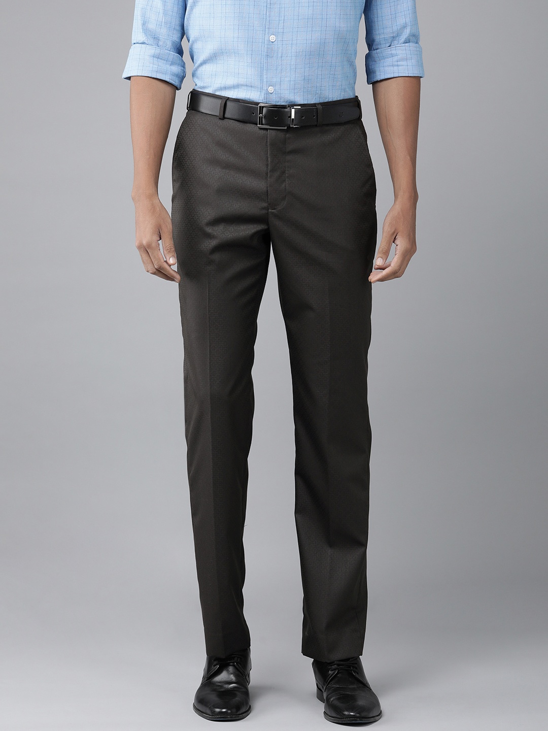 

Park Avenue Men Textured Smart Slim Fit Formal Trousers, Brown