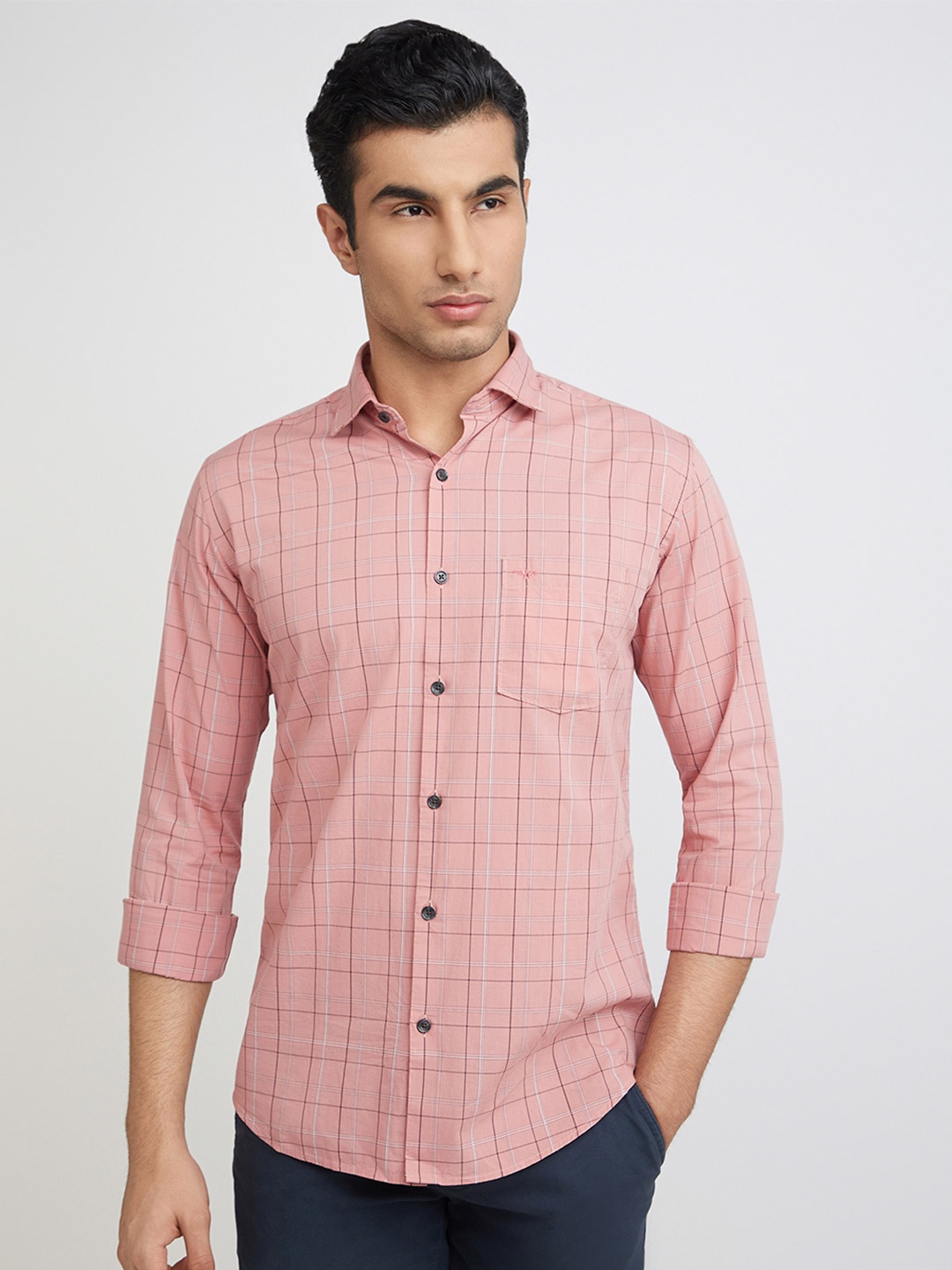 

Park Avenue Men Slim Fit Tartan Checks Opaque Pure Cotton Casual Shirt, Pink
