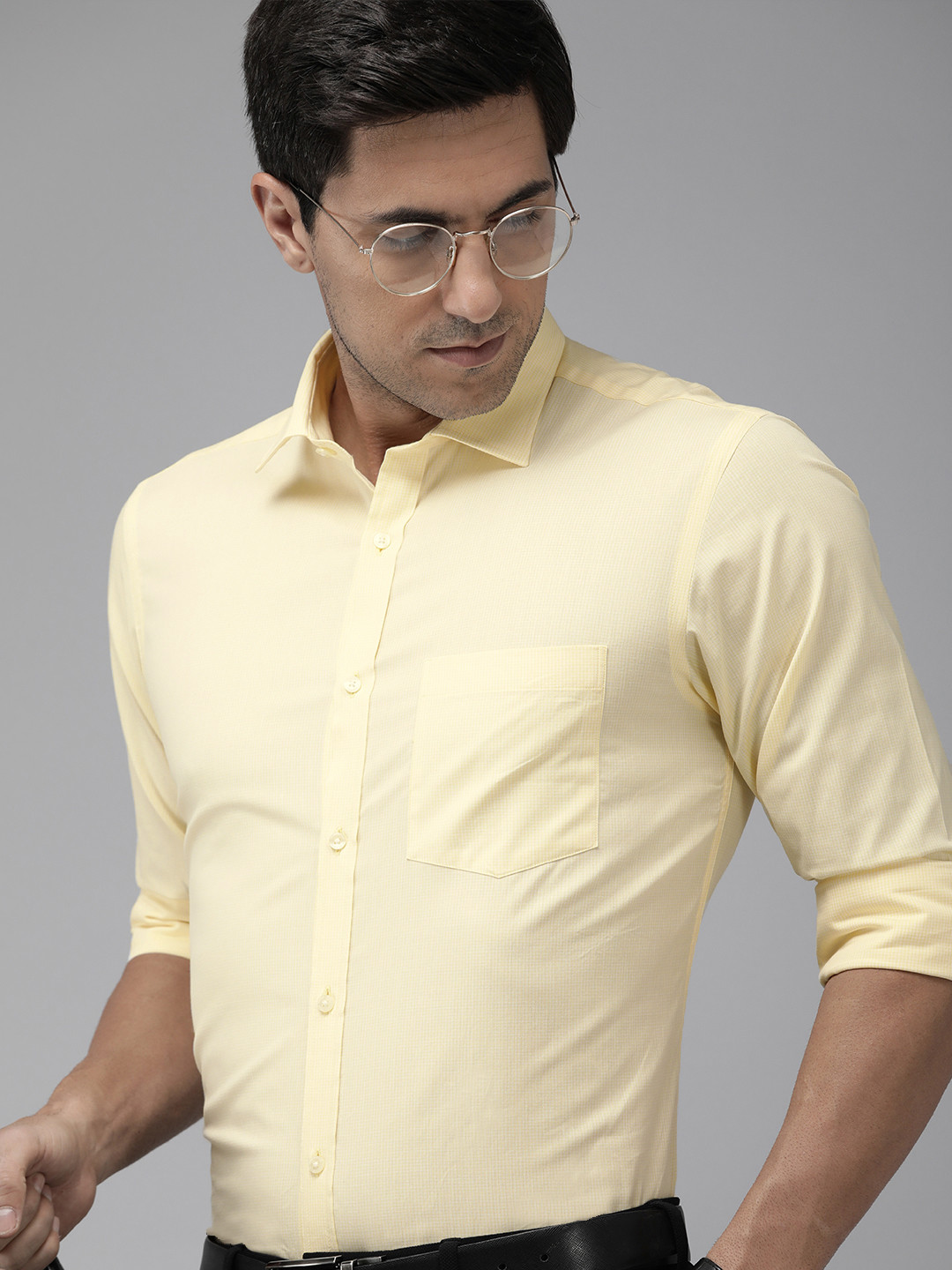 

Park Avenue Pure Cotton Slim Fit Micro Checked Formal Shirt, Yellow