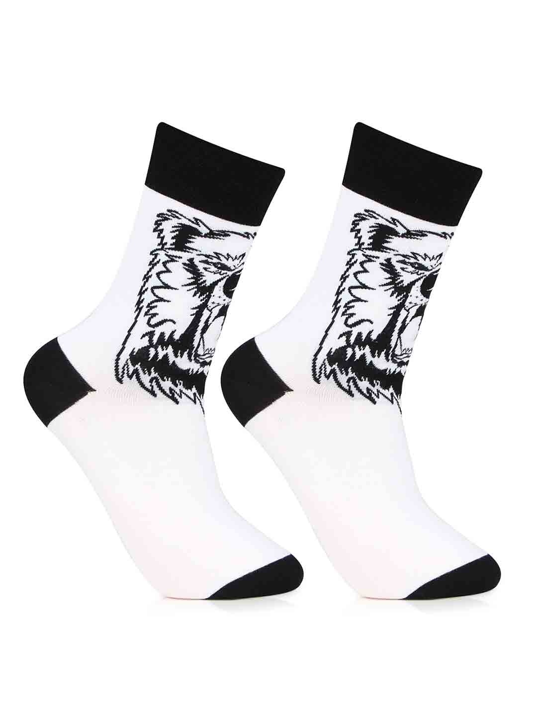 

Bonjour Men Monster face Printed Calf-Length Socks, White