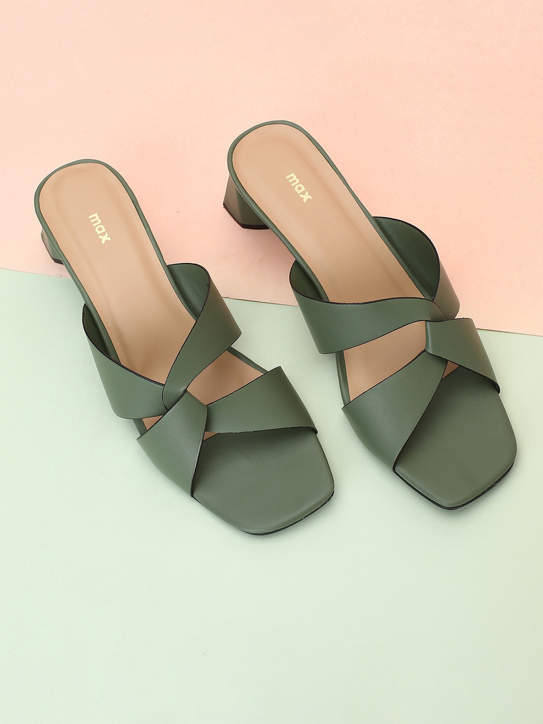 

max Open Toe Block Heels, Green
