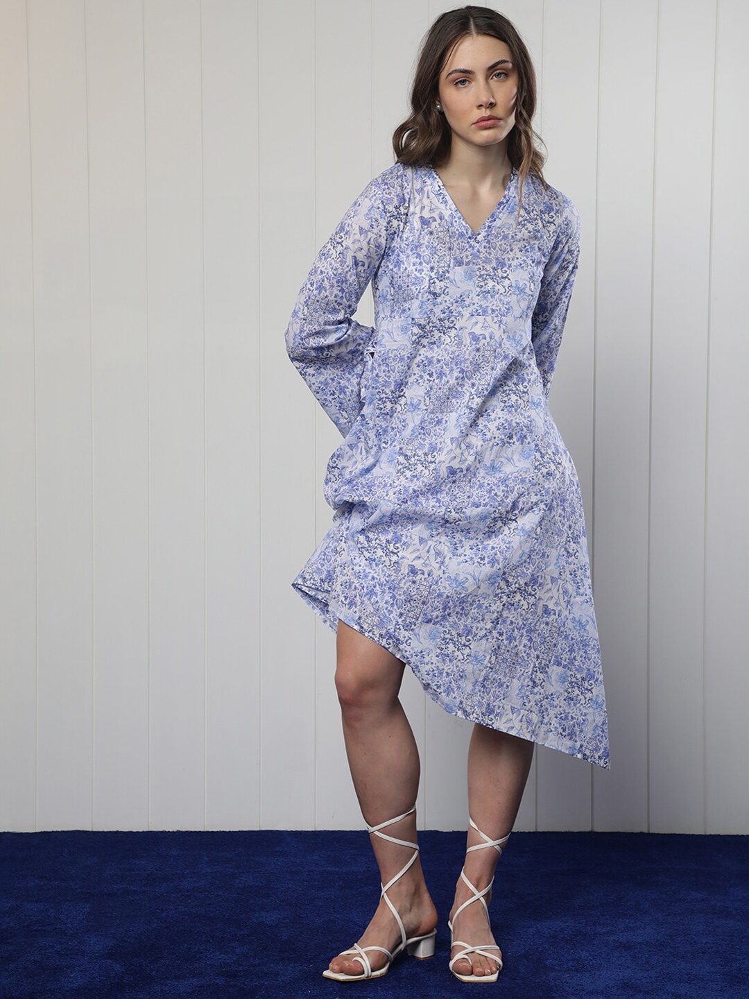 

RAREISM Floral Printed A-Line Dress, Blue