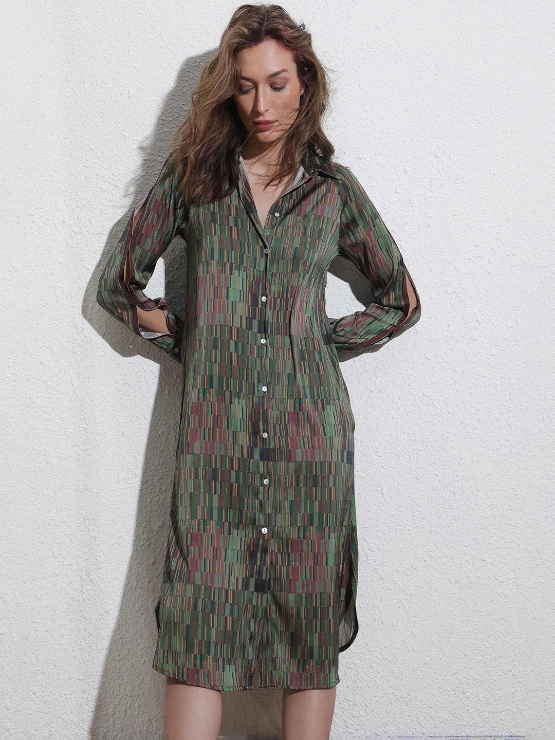 

RAREISM Abstract Print Shirt Dress, Olive