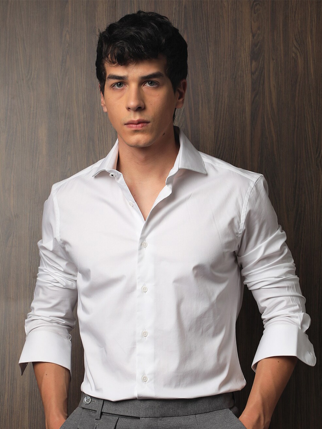 

RARE RABBIT Men Dario Spread Collar Slim Fit Cotton Shirt, White