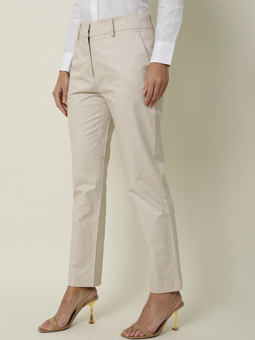 

RAREISM Women Slim Fit High-Rise Trousers, Beige