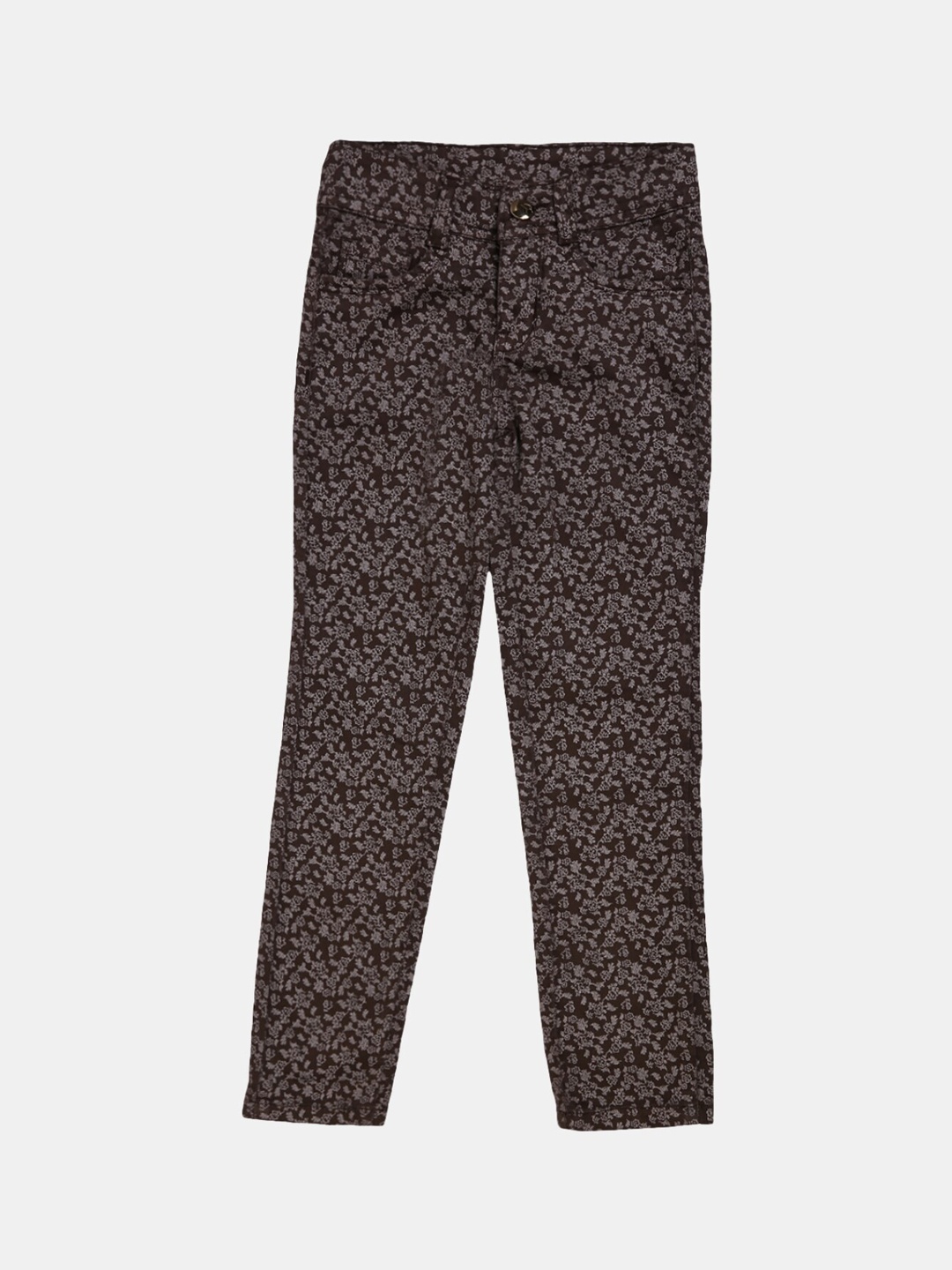 

V-Mart Girls Classic Floral Printed Mid-Rise Cotton Jeans, Brown