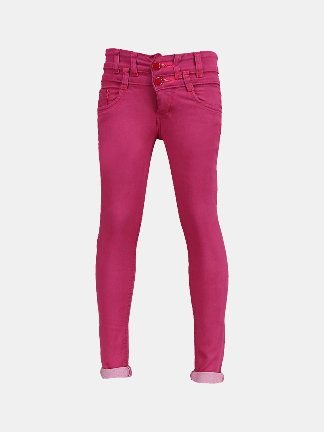 

V-Mart Girls Classic Coloured High-rise Cotton Jeans, Fuchsia