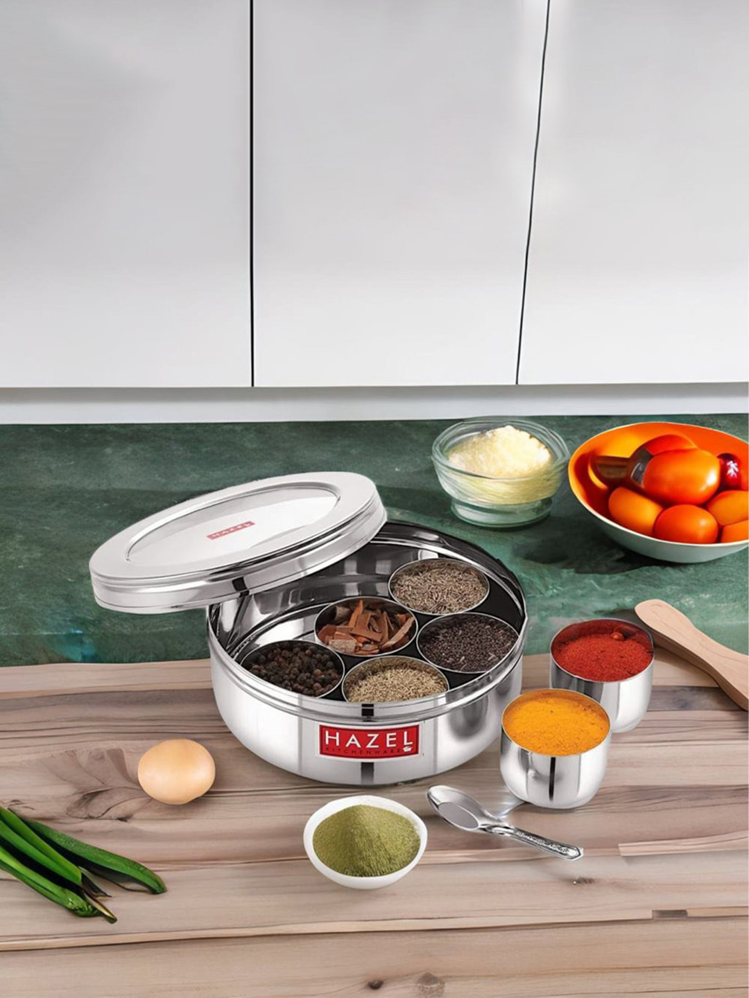 

HAZEL Stainless Steel Masala Box With 7 Container & Spoon 2 L