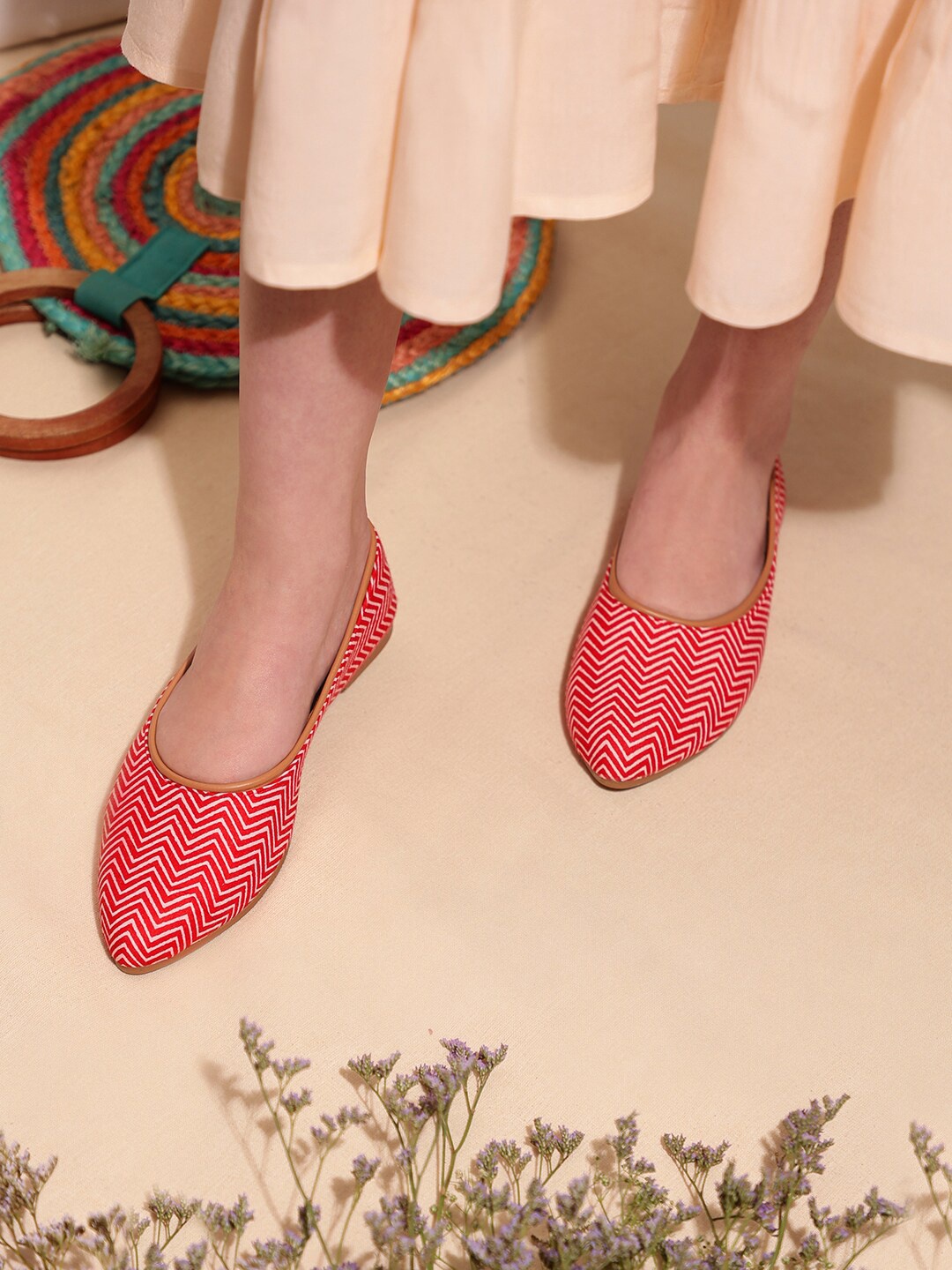 Kiana House Of Fashion Printed Pointed Toe Ballerinas, Red