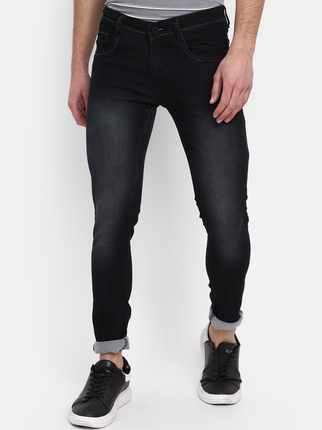 V-Mart Men Classic Mid-Rise Light Fade Cotton Jeans, Black