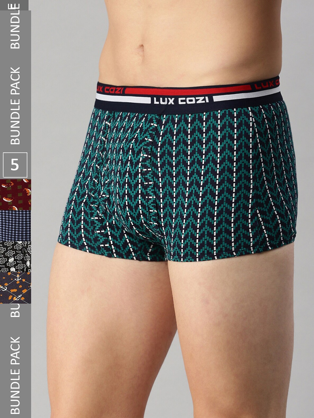 

Lux Cozi Men Pack Of 5 Assorted Skin-Friendly Label Free Comfort Long Cotton Trunk