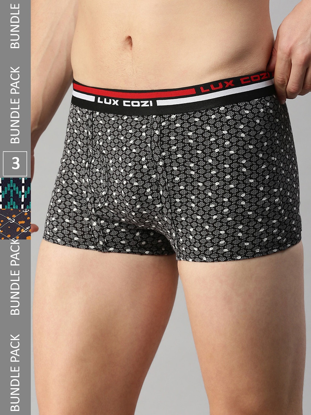 Lux Cozi Men Pack Of 3 Assorted Outer Elastic Cotton Trunk