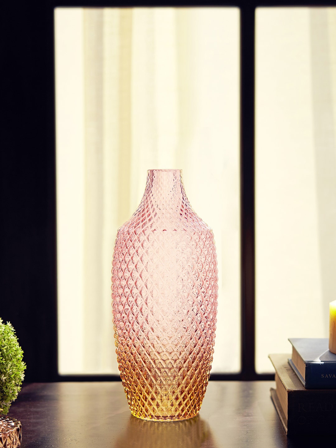 

Pure Home and Living Pink Brown Diamond Cut Textured Glass Flower Vase