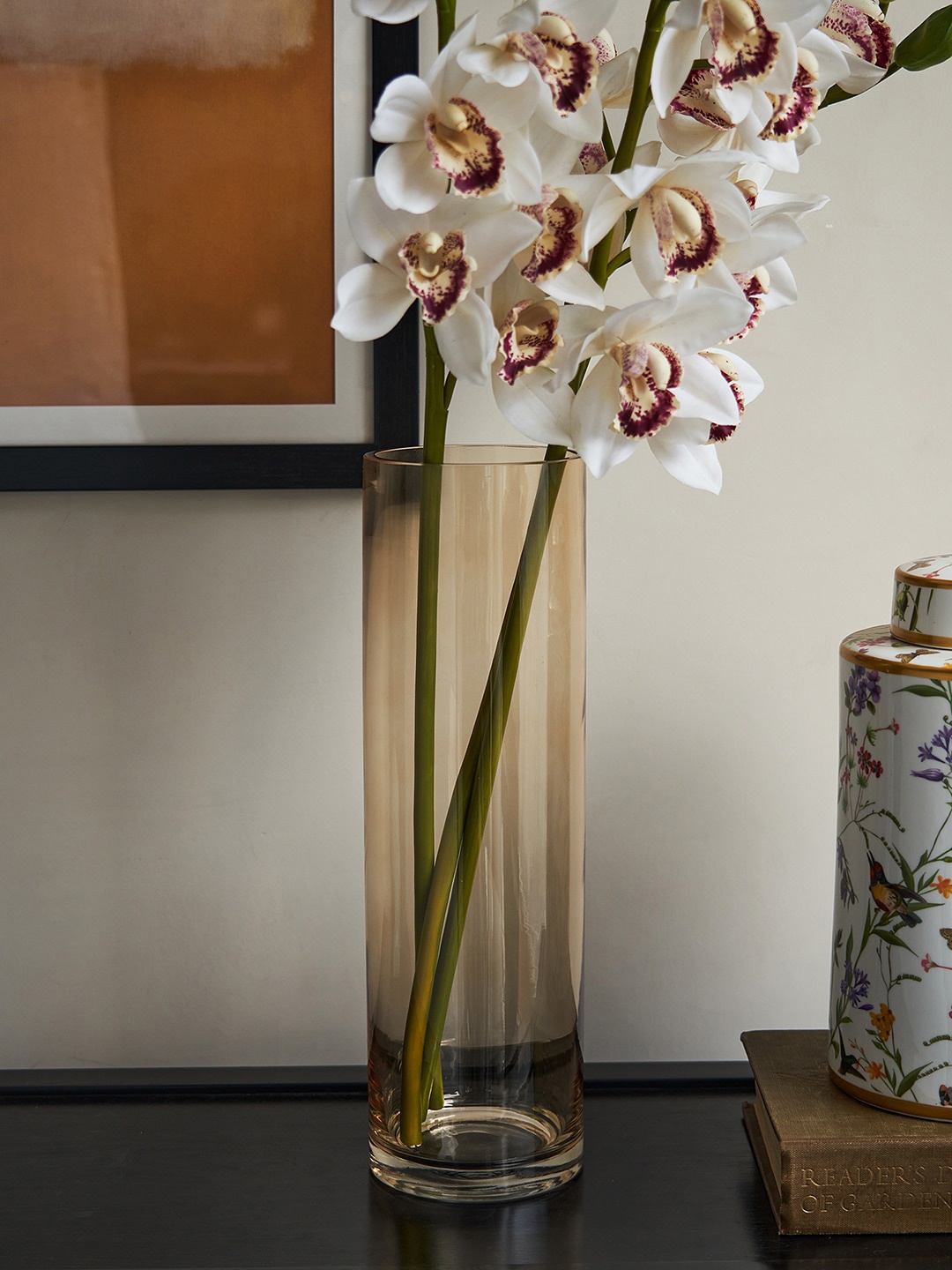 Pure Home and Living Brown Glass Cylindrical Flower Vase, Beige