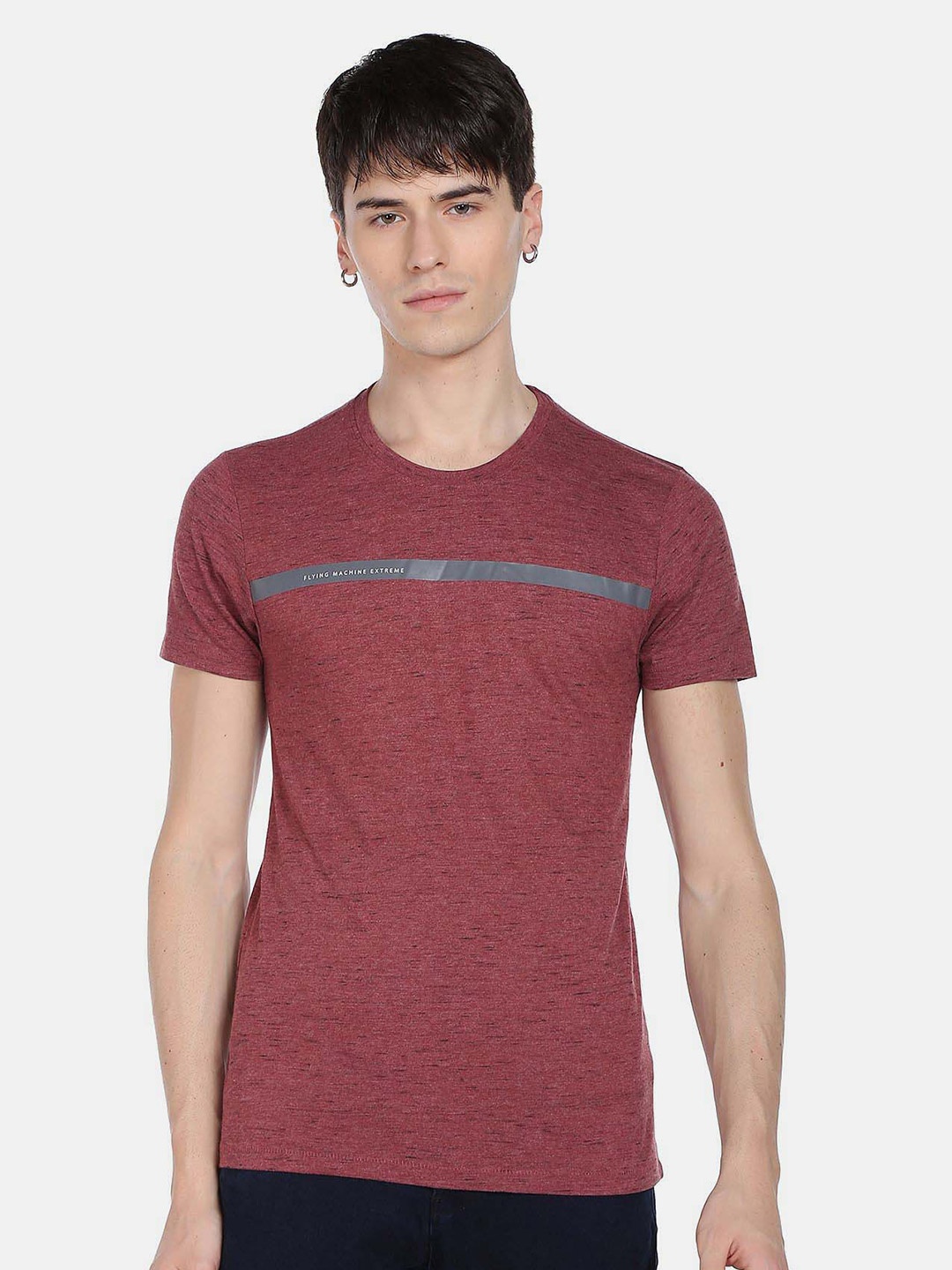 

Flying Machine Round Neck Short Sleeves T-shirt, Maroon