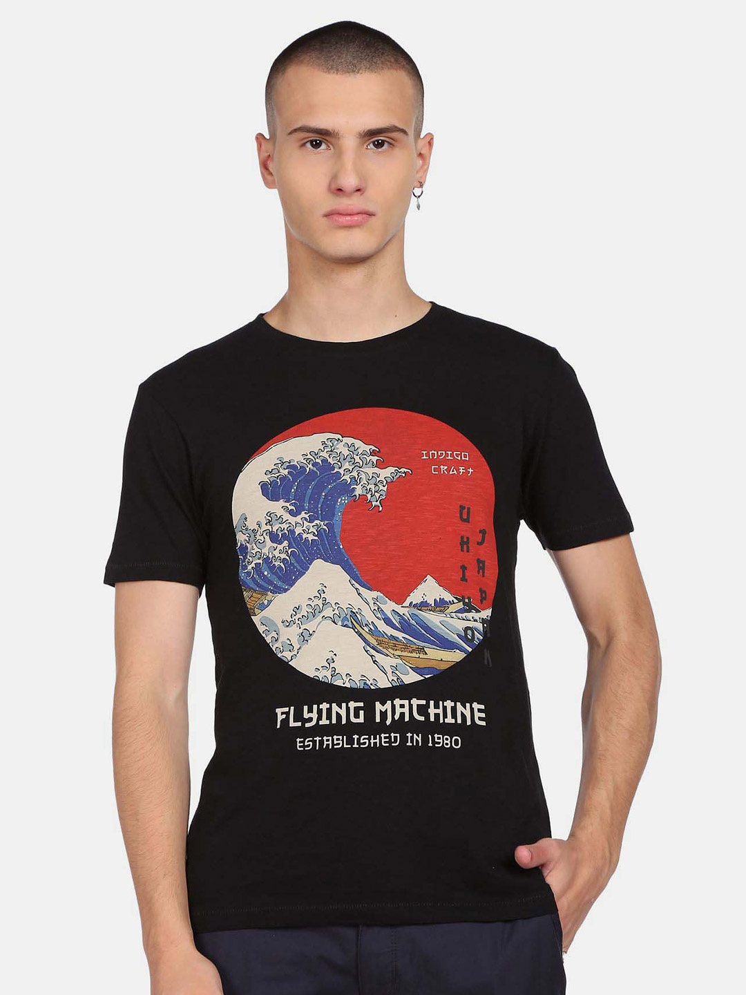 

Flying Machine Graphic Printed Pure Cotton T-Shirt, Black