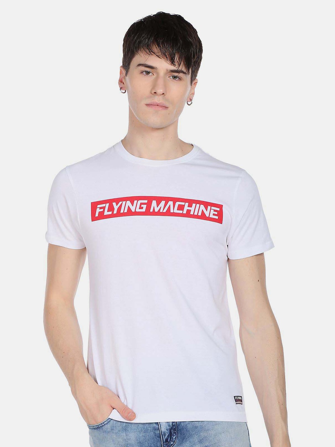 

Flying Machine Typography Printed Pure Cotton T-Shirt, White