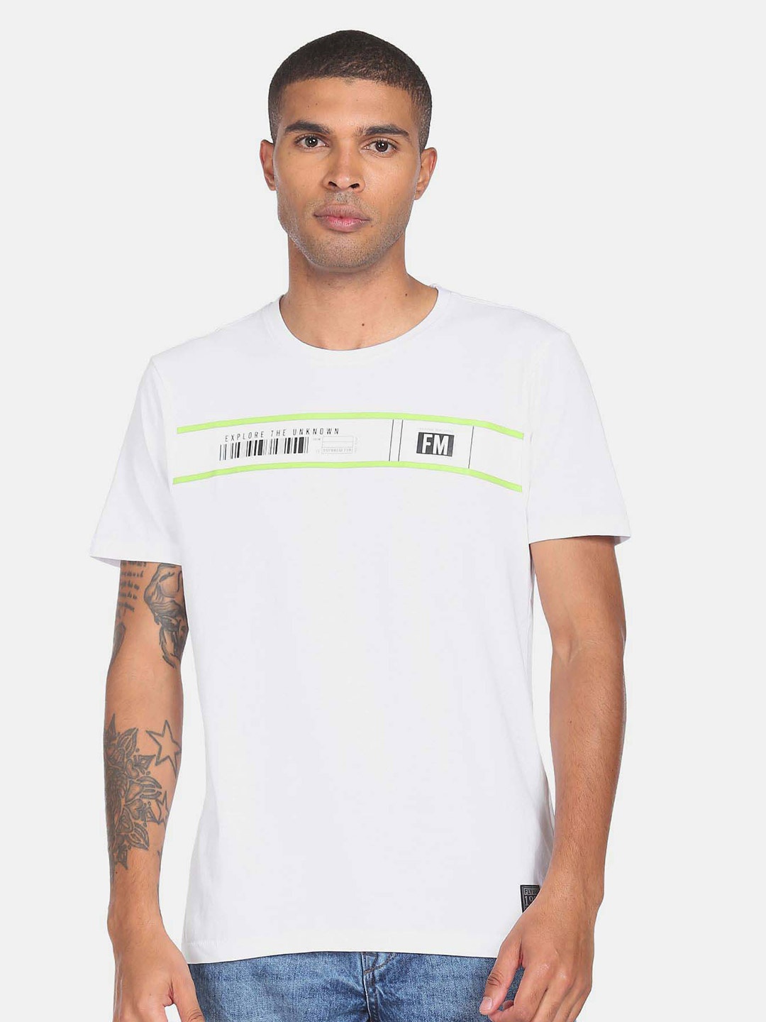 Flying Machine Typography Printed Pure Cotton T-Shirt, White