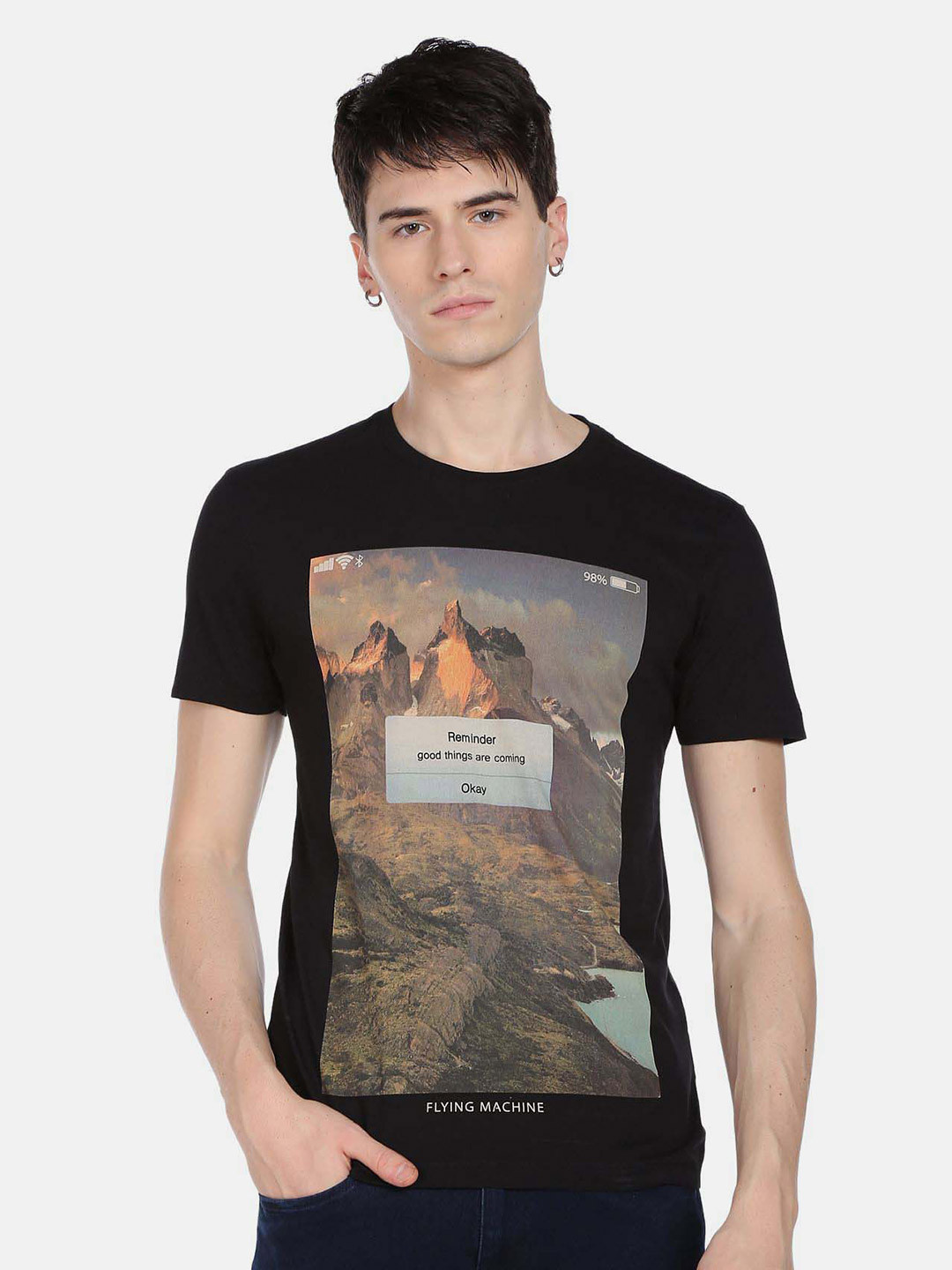

Flying Machine Graphic Printed Pure Cotton T-Shirt, Black