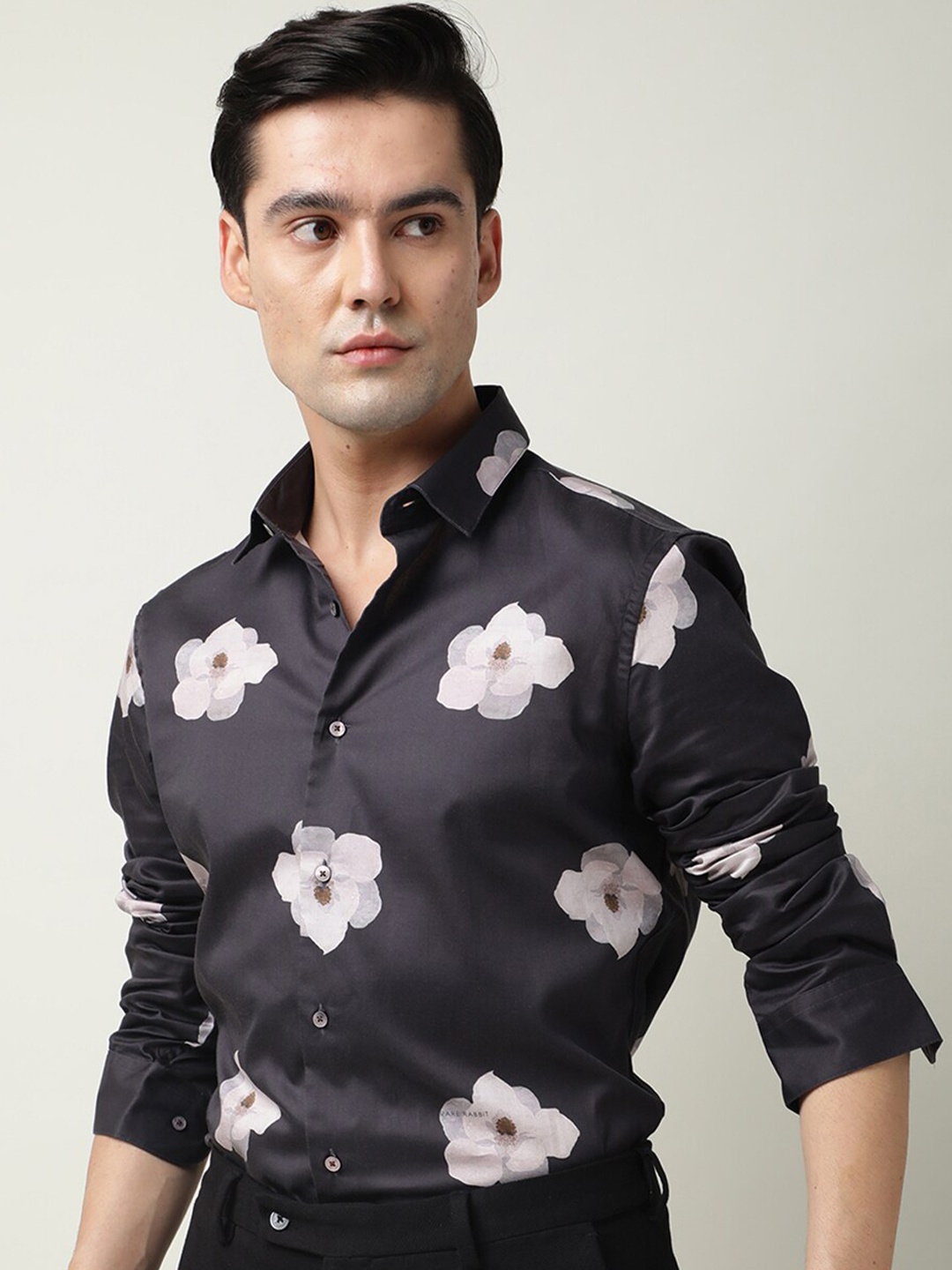 

RARE RABBIT Spread Collar Slim Fit Cotton Casual Shirt, Black