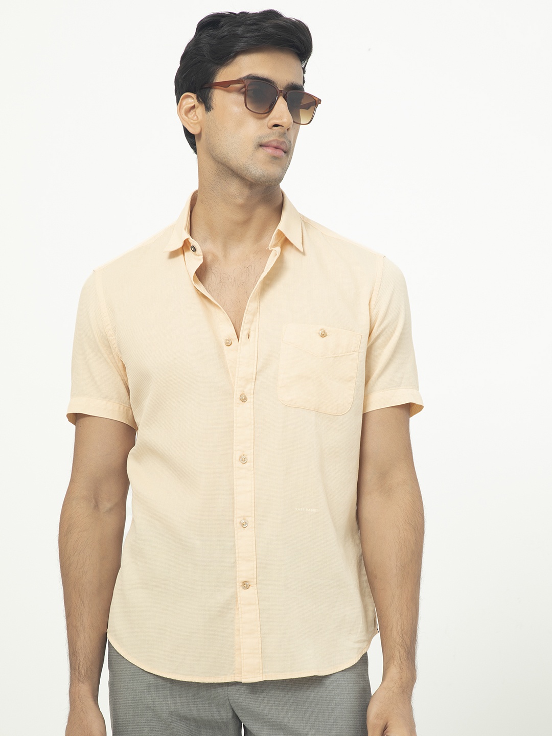 

RARE RABBIT Men Affle Slim Fit Cotton Shirt, Peach