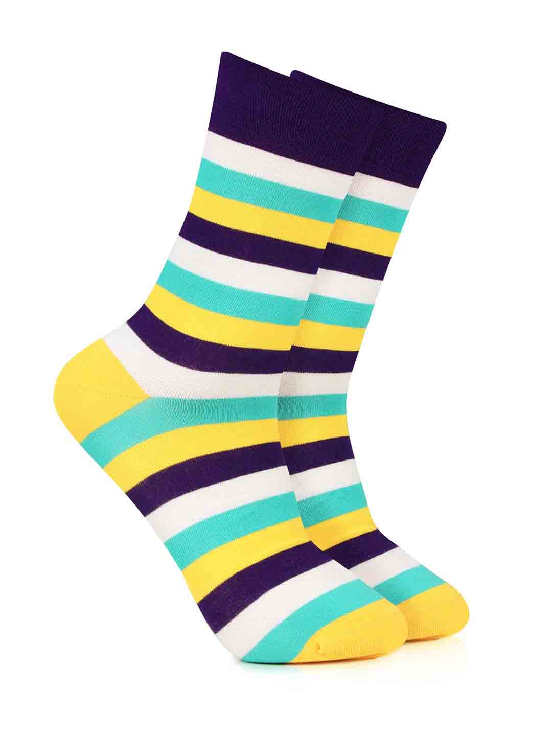 

Bonjour Men Striped Calf Length Socks, Yellow