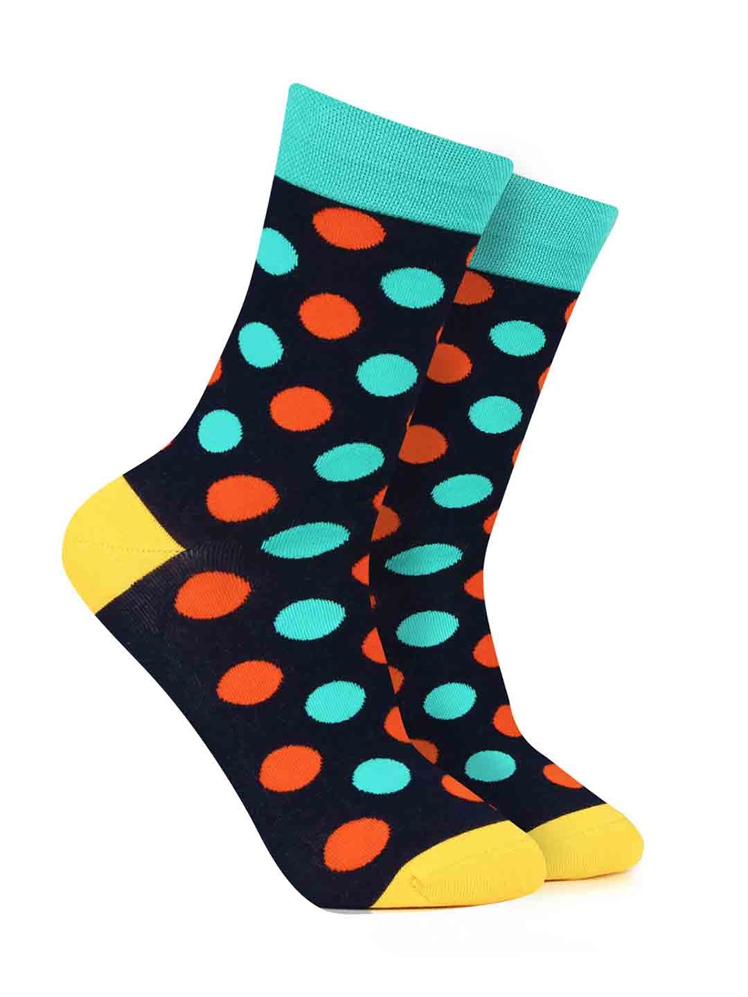 

Bonjour Men Polka Dots Calf Length Socks, Blue