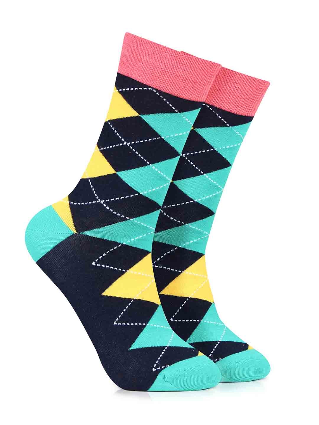 

Bonjour Men Colourblocked Cotton Calf-Length Socks, Navy blue