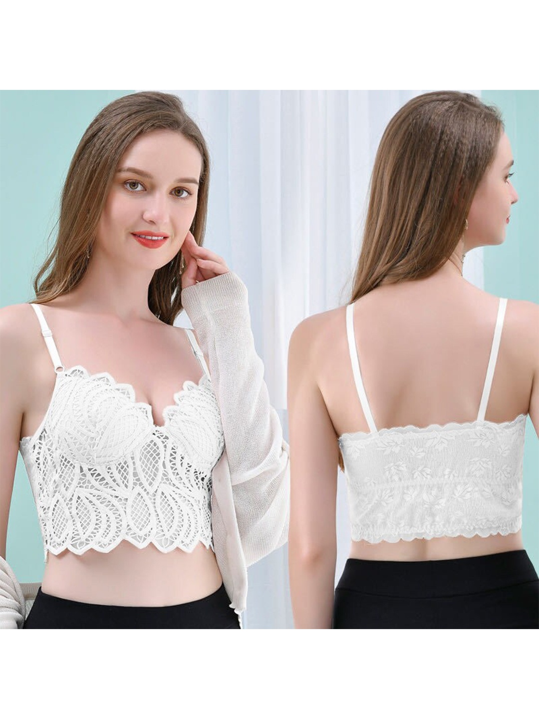 

VAGHBHATT Floral Full Coverage Bandeau Bra, White