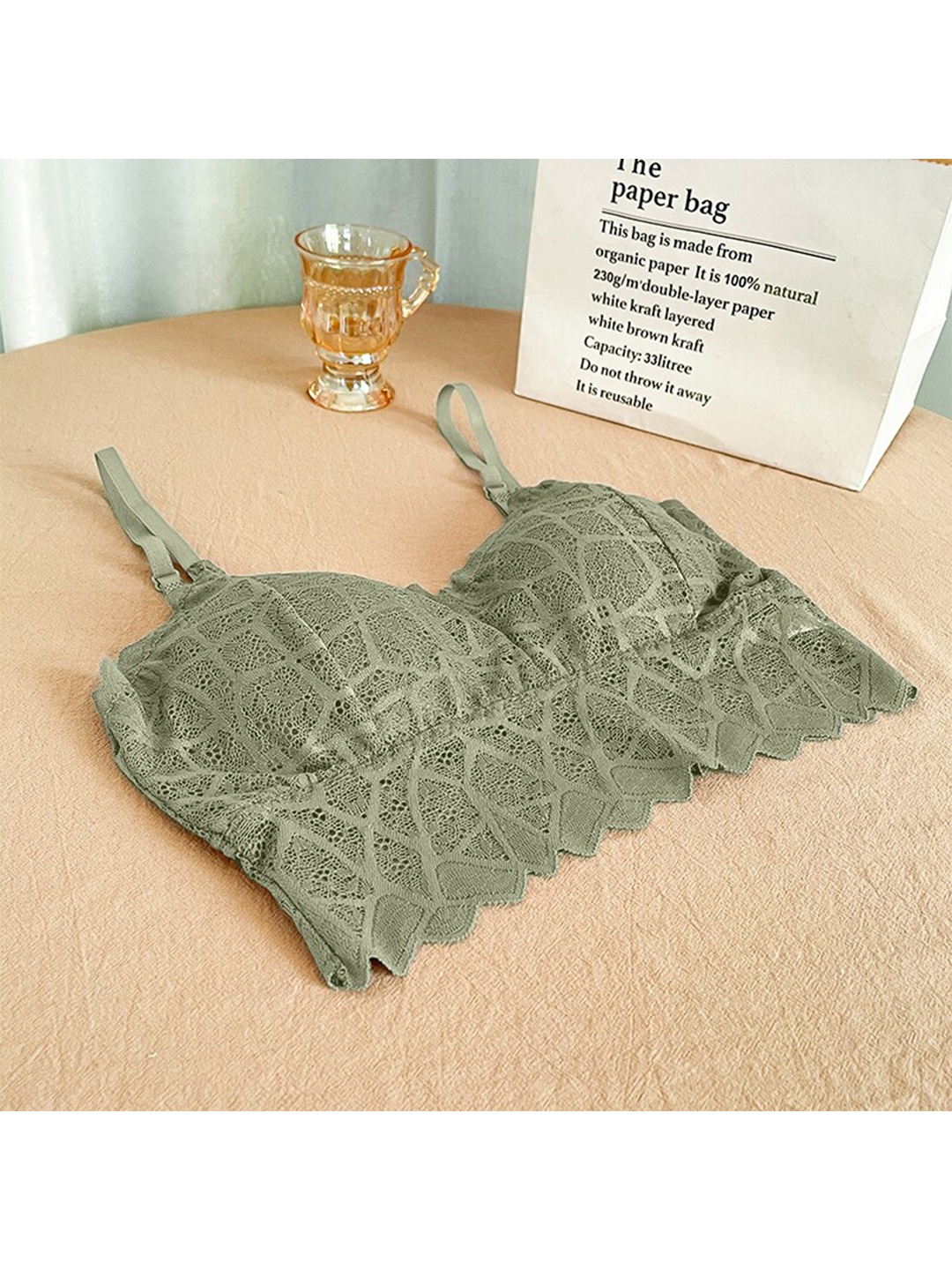 

VAGHBHATT Geometric Full Coverage Bandeau Bra, Green