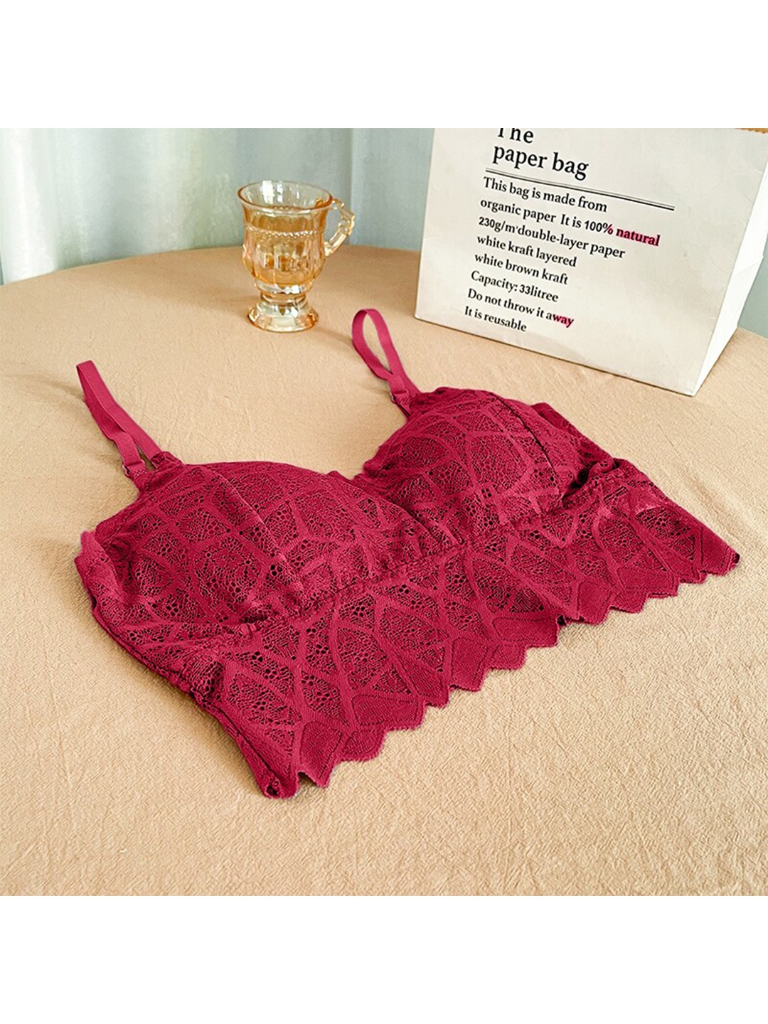 

VAGHBHATT Geometric Full Coverage Bandeau Bra, Red