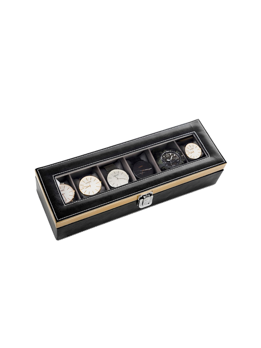 

DREAM WEAVERZ 6 Slots Leather Watch Organiser Box, Black