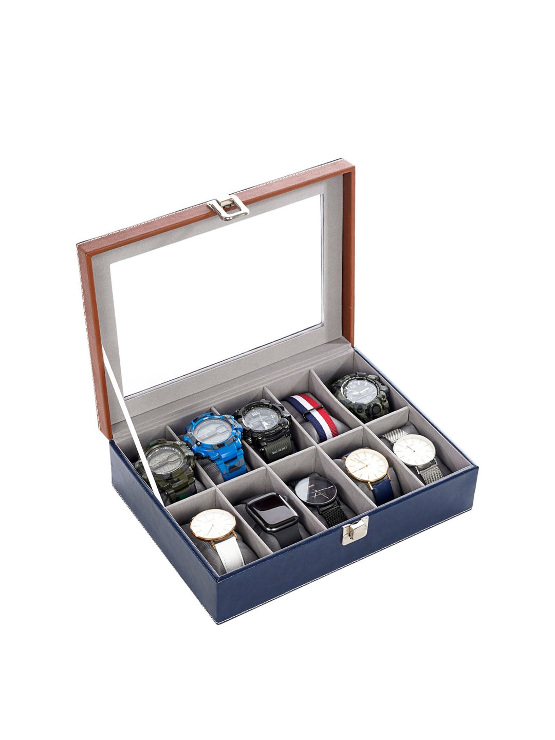 

DREAM WEAVERZ 10 Slots Leather Watch Organiser Box, Navy blue