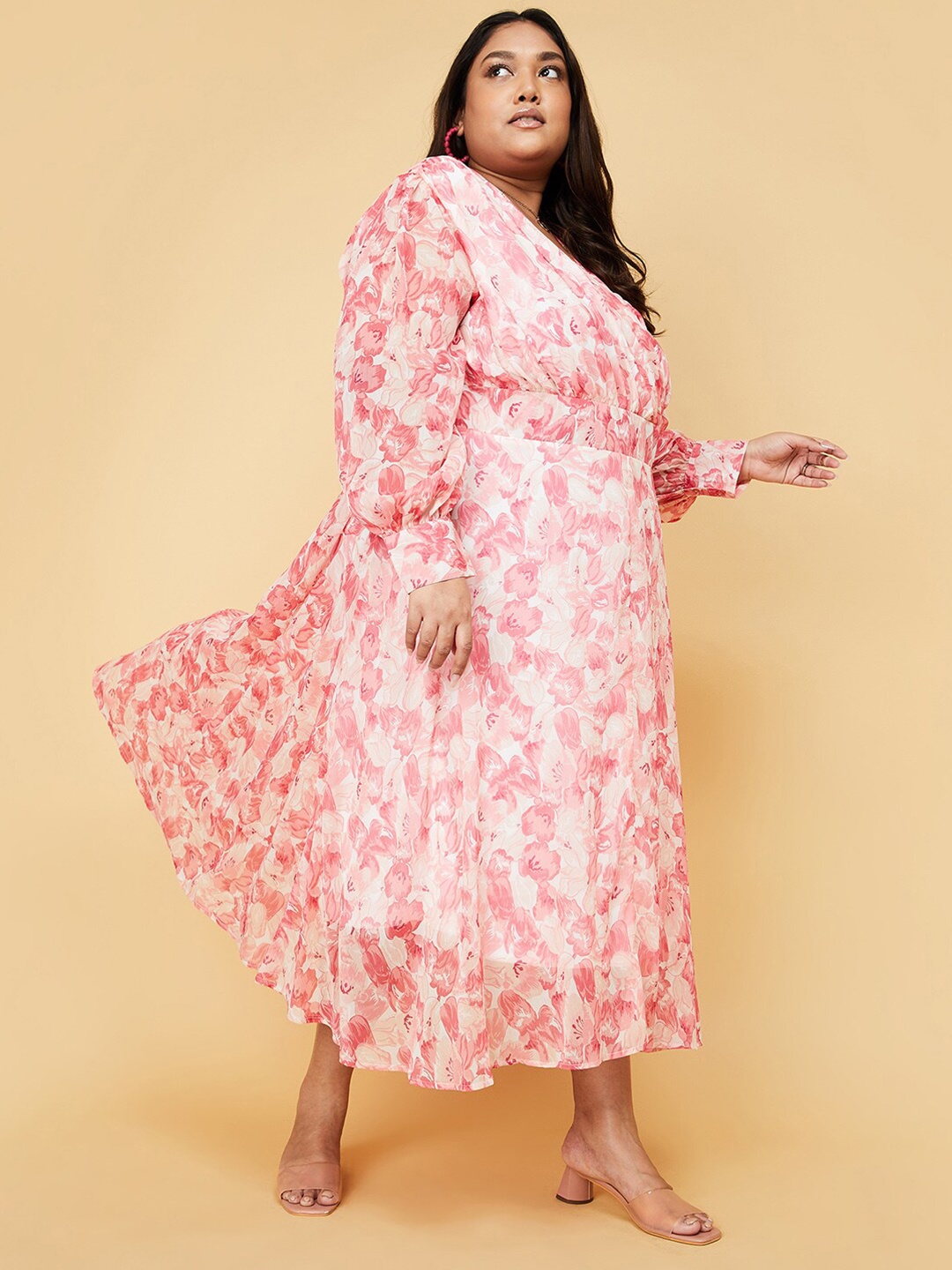 

max Plus Size Floral Printed Maxi Wrap Dress, Pink