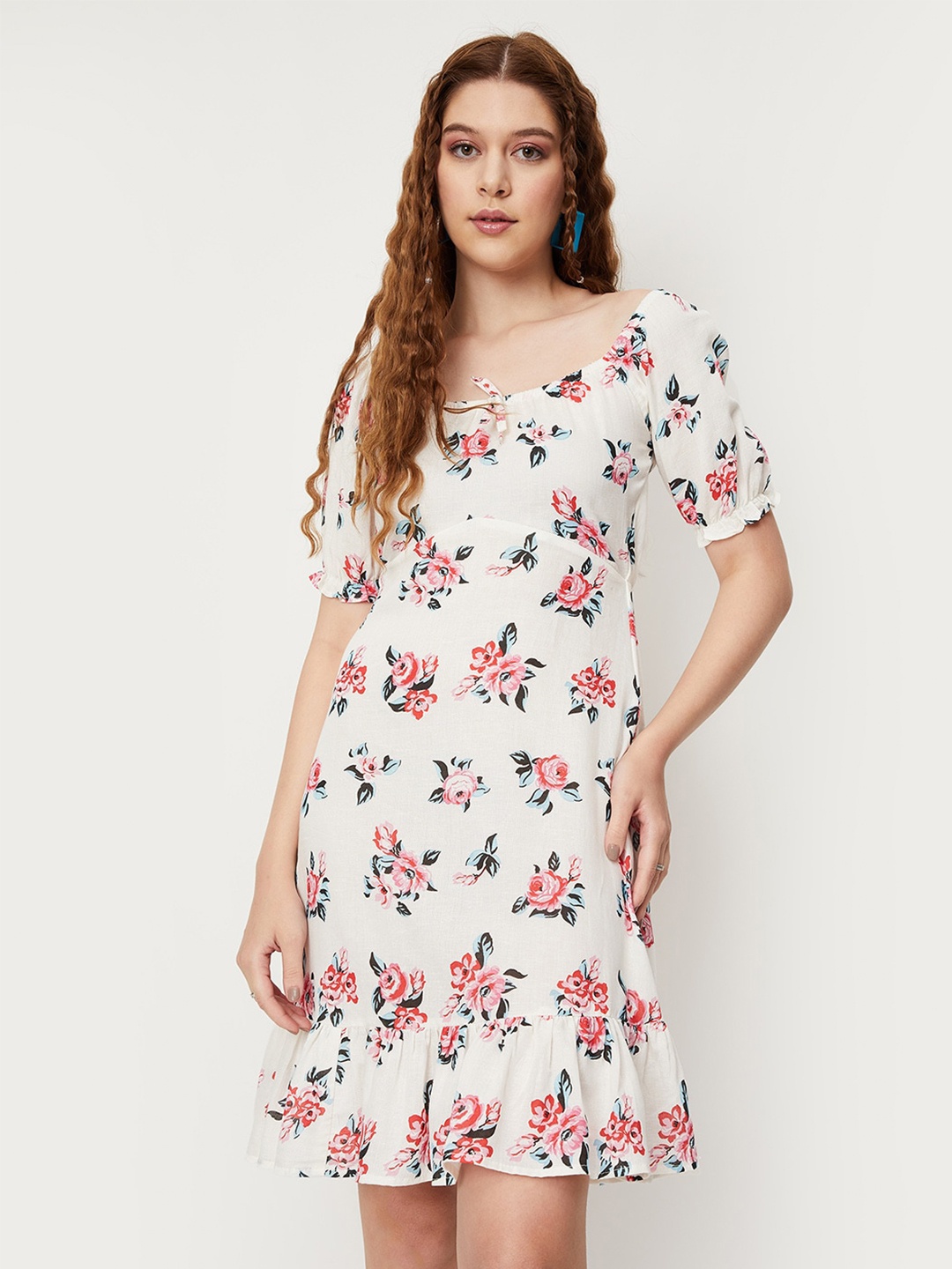 

max Floral Printed A-Line Dress, White