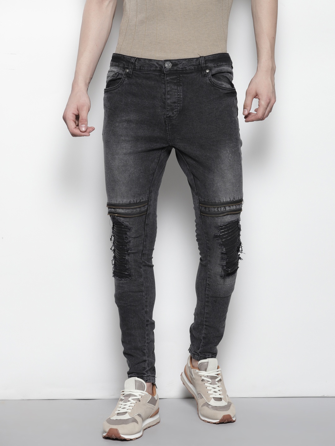 

BRAVE SOUL Men Skinny Fit Light Fade Stretchable Jeans, Charcoal