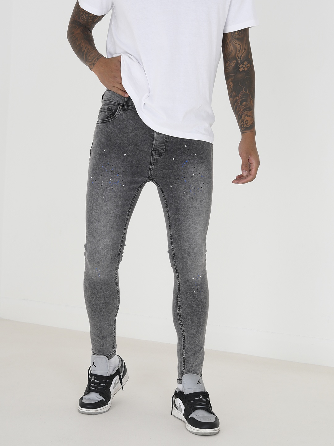 

BRAVE SOUL Men Skinny Fit Light Fade Stretchable Jeans, Charcoal