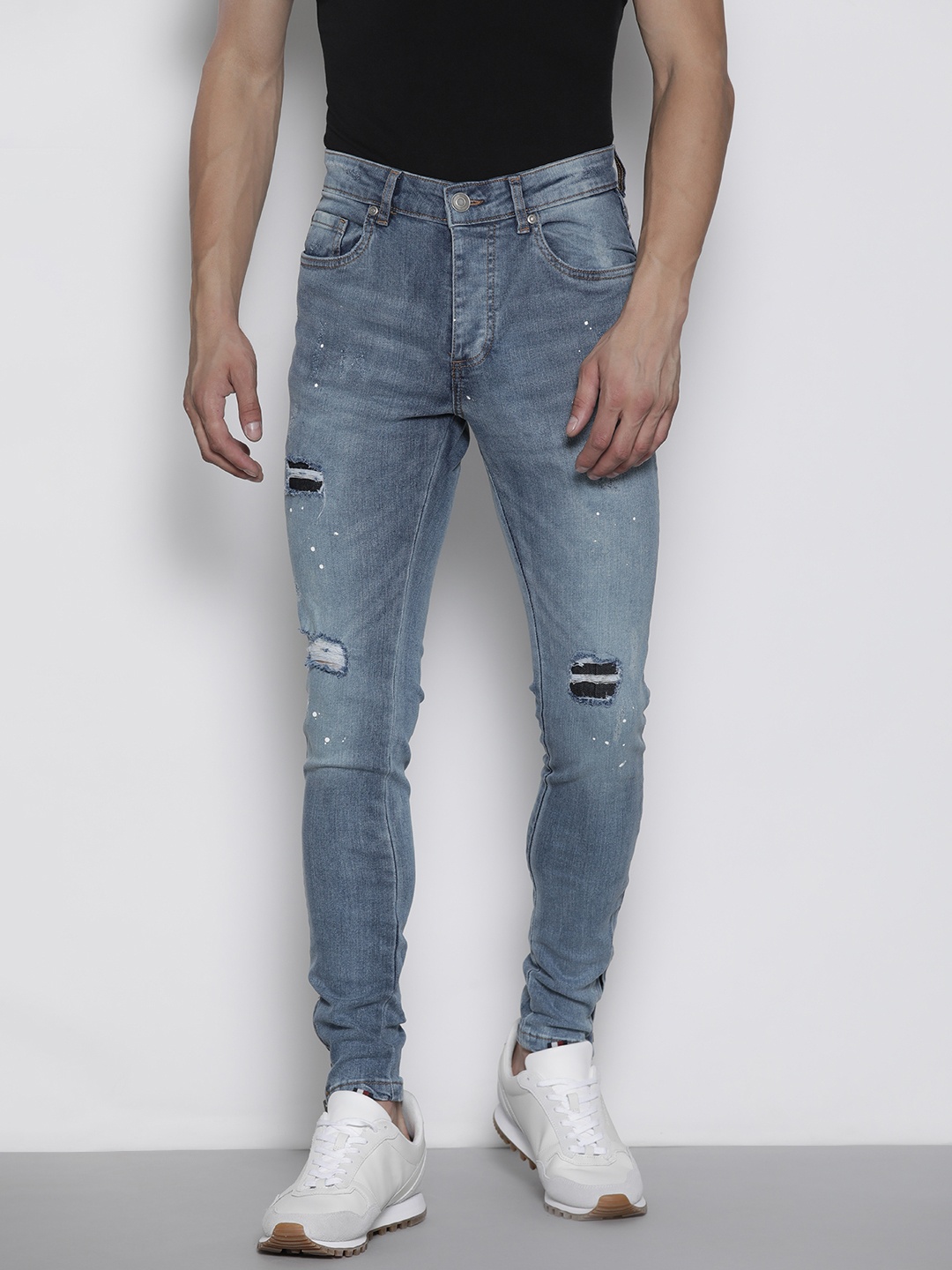 

BRAVE SOUL Men Skinny Fit Paint Splatter Stretchable Jeans, Blue