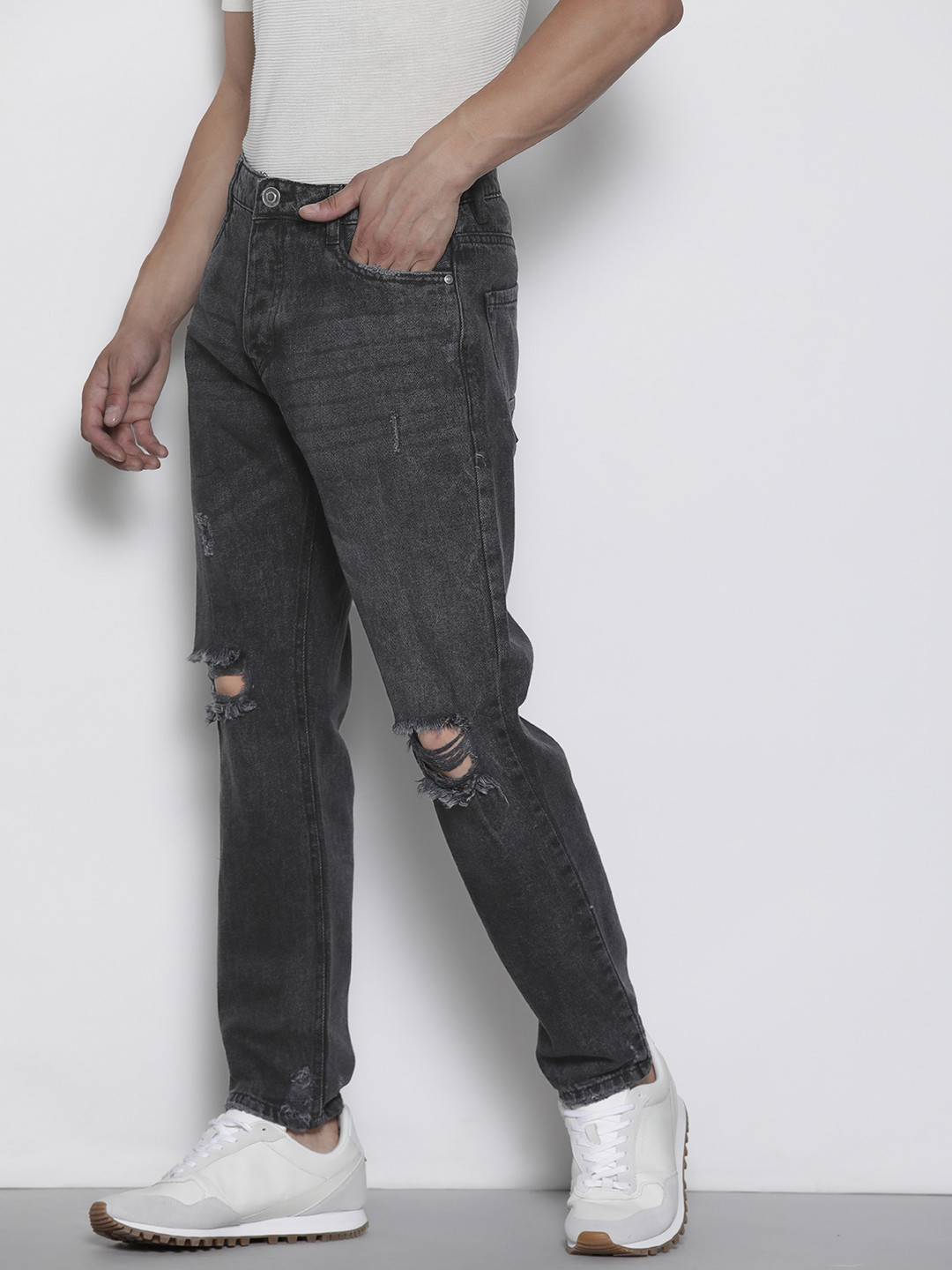 

BRAVE SOUL Men Skinny Fit Slash Knee Light Fade Stretchable Jeans, Charcoal